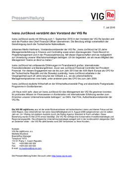 Ivana Jurč&iacute;kov&aacute; verst&auml;rkt den Vorstand der VIG Re