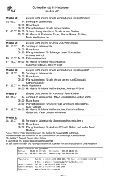 Gottesdienste in Hintersee im Juli 2016