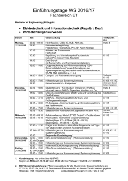 Einf&uuml;hrungstage WS 2016/17