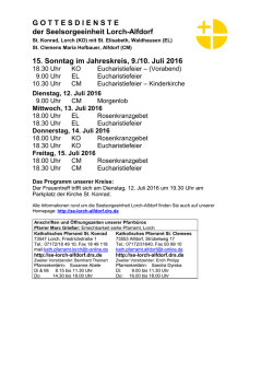 GOTTESDIENSTE der Seelsorgeeinheit Lorch