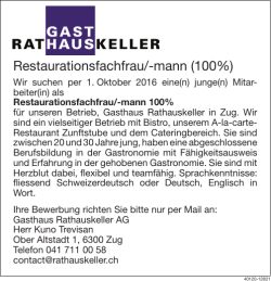 Restaurationsfachfrau/-mann (100%)