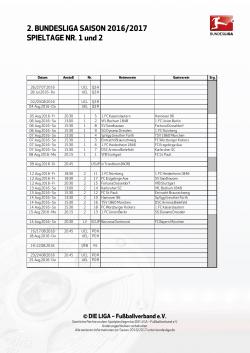 2. BUNDESLIGA-SPIELPLAN SAISON 2016/2017