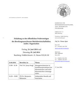 Lehrstuhls für Betriebswirtschaftslehre, insbesondere Organisation