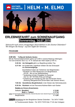 ERLEBNISFAHRT zum SONNENAUFGANG Donnerstag, 14.07.2016