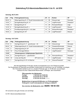 Zeiteinteilung PLS Altenmünster/Baiershofen 9. bis 10. Juli 2016