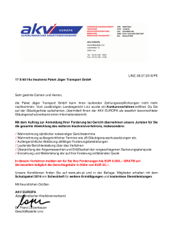 LINZ, 06.07.2016/PE 17 S 60/16x Insolvenz Paket Jäger Transport
