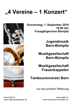 4 Vereine – 1 Konzert - Jugendmusik Bern