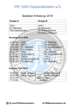 Spielplan Erbsecup 2016 - VfR 1906 Kaiserslautern eV