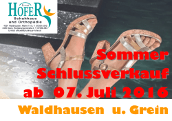 Sommer Schlussverkauf ab 07. Juli 2016