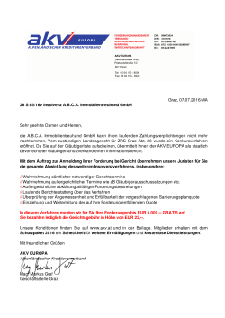 Graz, 07.07.2016/MA 26 S 85/16v Insolvenz A.B.C.A.
