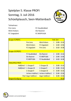 Spielplan 5. Klasse PROFI Sonntag, 3. Juli 2016