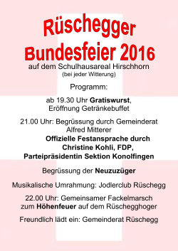 Programm der Bundesfeier Rüschegg 2016