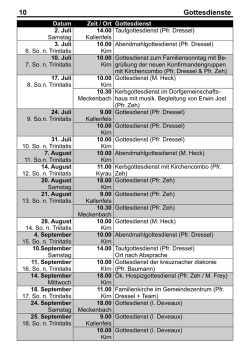 Gottesdienstplan Juli
