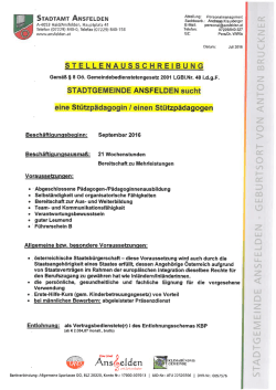 Stellenausschreibung Stützpädagoge/Stützpädagogin
