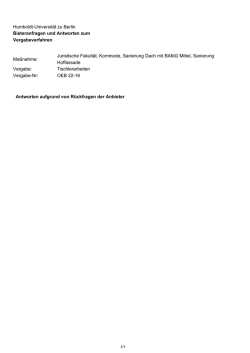 Humboldt-Universit&auml;t zu Berlin Bieteranfragen und Antworten zum