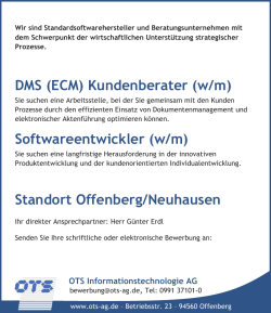 DMS (ECM) Kundenberater (w/m) Softwareentwickler (w/m) Standort