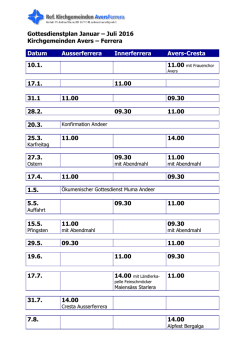 Gottesdienstplan Januar &ndash; Juli 2016 Kirchgemeinden Avers