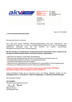 Graz, 07.07.2016/MA 17 S 38/16f Insolvenz Bernhard H&ouml;lzl Sehr