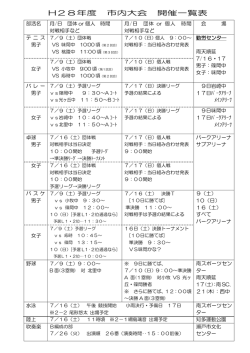 H28年度 市内大会 開催一覧表