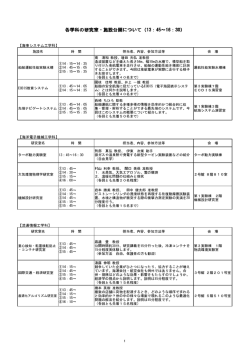 各学科の研究室・施設公開について（13：45～16：30）