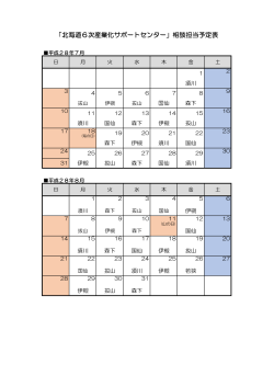「北海道6次産業化サポートセンター」相談担当予定表