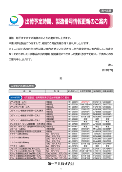 出荷予定時期、製造番号情報更新のご案内(第十三報)