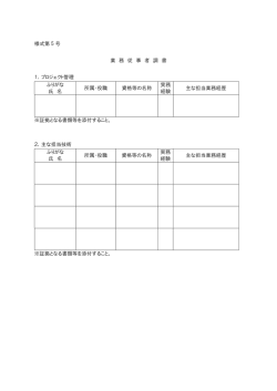 様式第 5 号 業 務 従 事 者 調 書 1．プロジェクト管理 ふりがな 氏 名