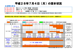 平成28年7月4日（月）の空き状況