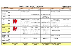 杏林井の頭店 週間メニュー表＜2016年 7月＞第4週