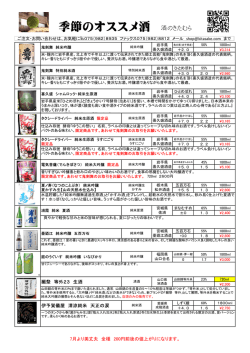 季節のオススメ酒 酒のきたむら