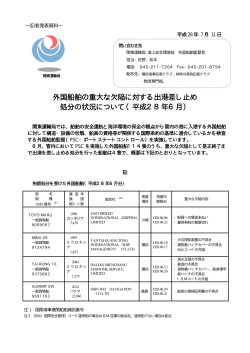 外国船舶の重大な欠陥に対する出港差し止め 処分の状況について（平成