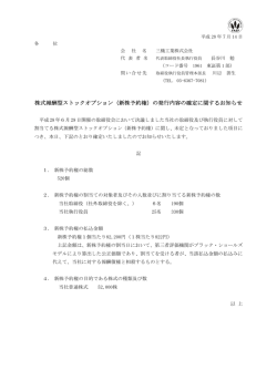 株式報酬型ストックオプション（新株予約権）の発行