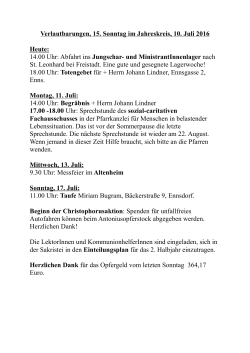 Download: Verlautbarungen 13. Sonntag i. Jkr., 26. Juni 2016