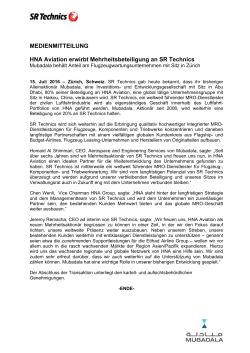 MEDIENMITTEILUNG HNA Aviation erwirbt