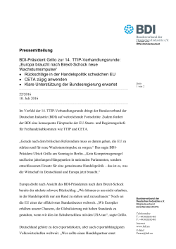 Pressemitteilung, 14. Verhandlungsrunde zu TTIP, 10. Juli 2016