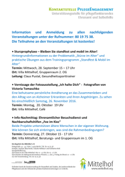 Information und Anmeldung zu allen nachfolgenden