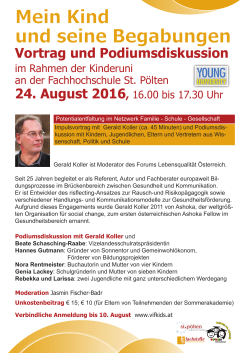 Vortrag Gerald Koller mit Podiumsdiskussion 24. August 2016