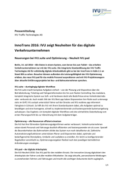 InnoTrans 2016: IVU zeigt Neuheiten f&uuml;r das digitale