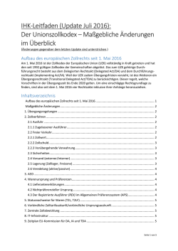 IHK-Leitfaden zum Zollkodex der Union (Stand: Juli 2016)
