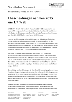 Ehescheidungen nahmen 2015 um 1,7 % ab