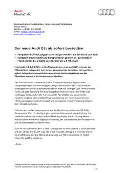 Der neue Audi Q2: ab sofort bestellbar