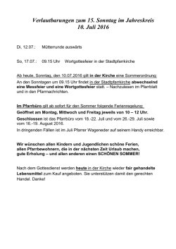 Verlautbarungen zum 15. Sonntag im Jahreskreis 10. Juli 2016