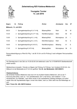 Zeiteinteilung RZV Koblenz-Metternich Youngster Turnier 13. Juli