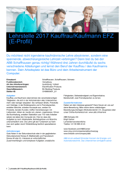 Lehrstelle 2017 Kauffrau/Kaufmann EFZ (E-Profil)