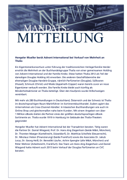 Hengeler Mueller ber&auml;t Advent International bei Verkauf von