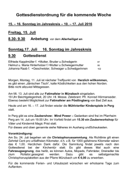 Gottesdienstordnung vom 10.
