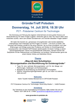 GründerTreff Potsdam Donnerstag, 14. Juli 2016, 18:30 Uhr