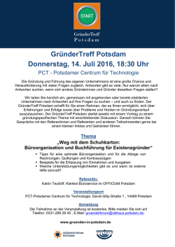 Gr&uuml;nderTreff Potsdam Donnerstag, 14. Juli 2016, 18:30 Uhr