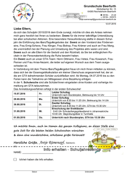 Grundschule Beerfurth Liebe Eltern, Herzliche Gr&uuml;&szlig;e, Antje