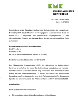 I B - Personal und Recht Bonn, 13.07.2016 Beim Sekretariat der